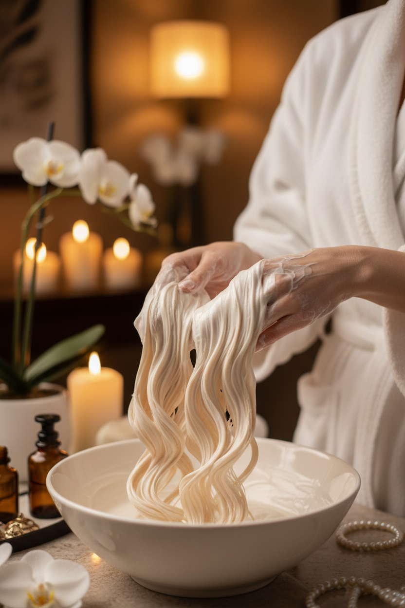 Mani che applicano la maschera